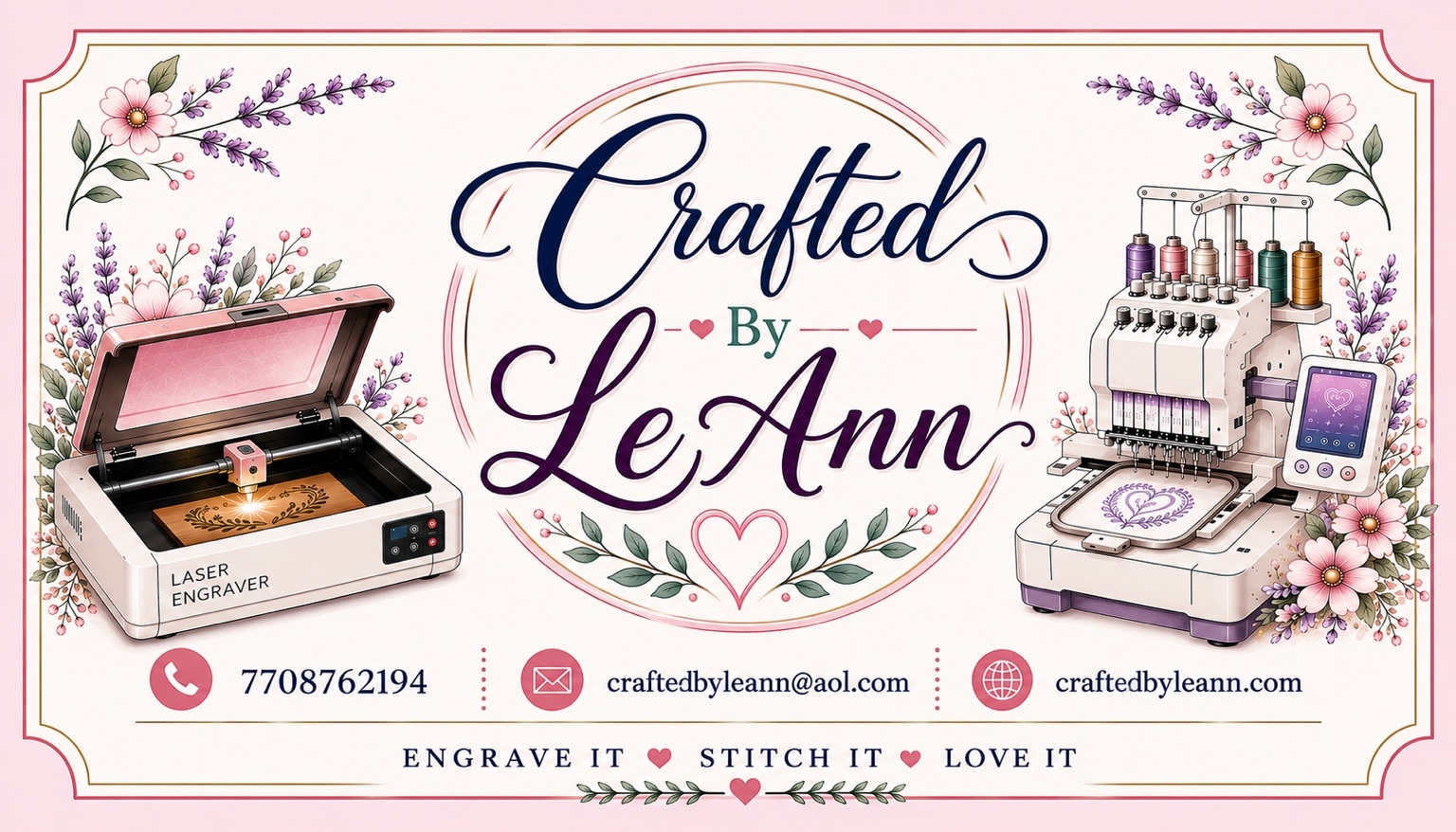 Crafted By LeAnn laser engraving and embroidery banner